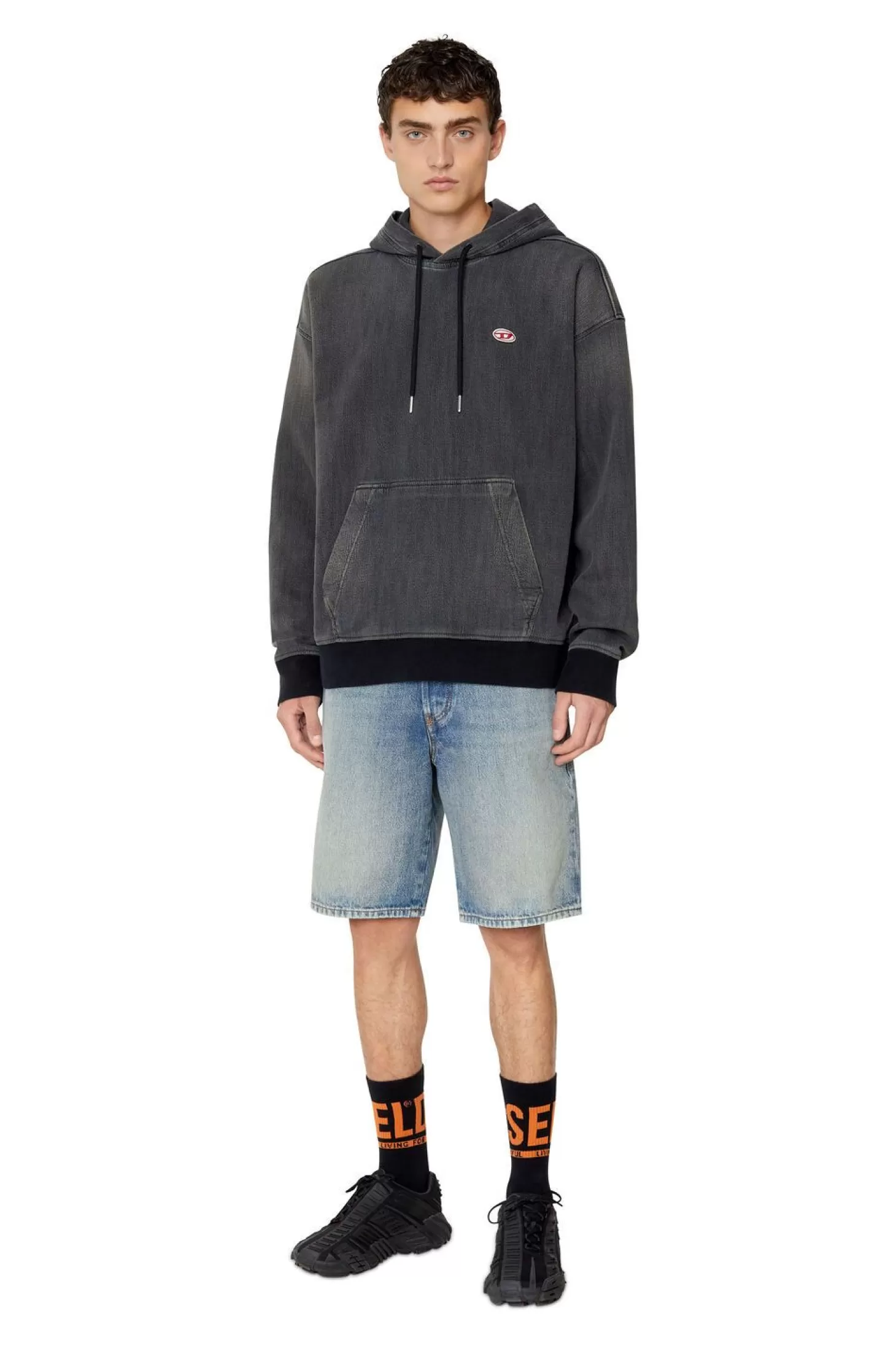 D-Um-Rib Track Denim Hoodie-Diesel Hot